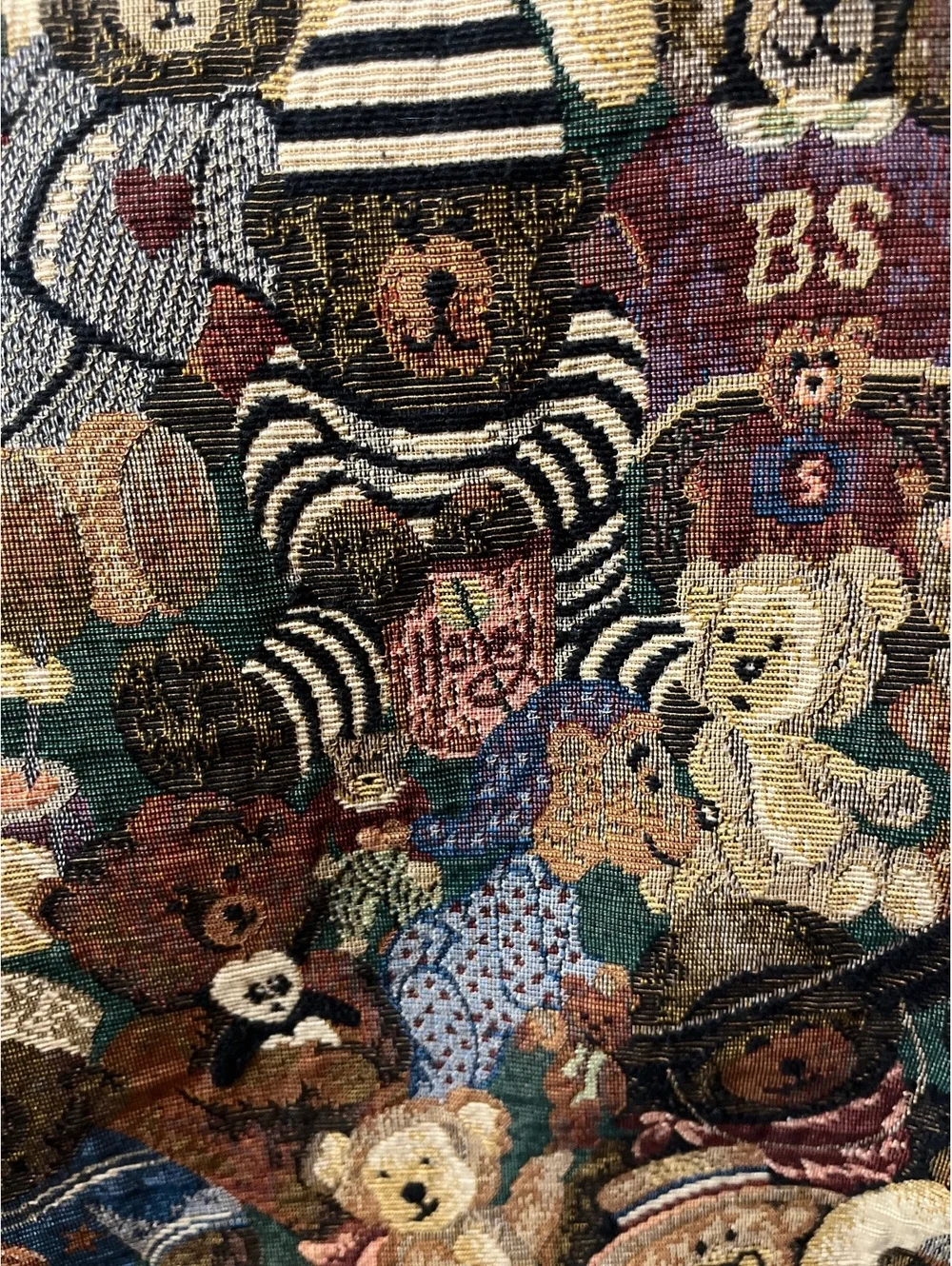 Vintage 1990s Ellen Originals Teddy Bear Tapestry Shoulder Bag, Made in USA